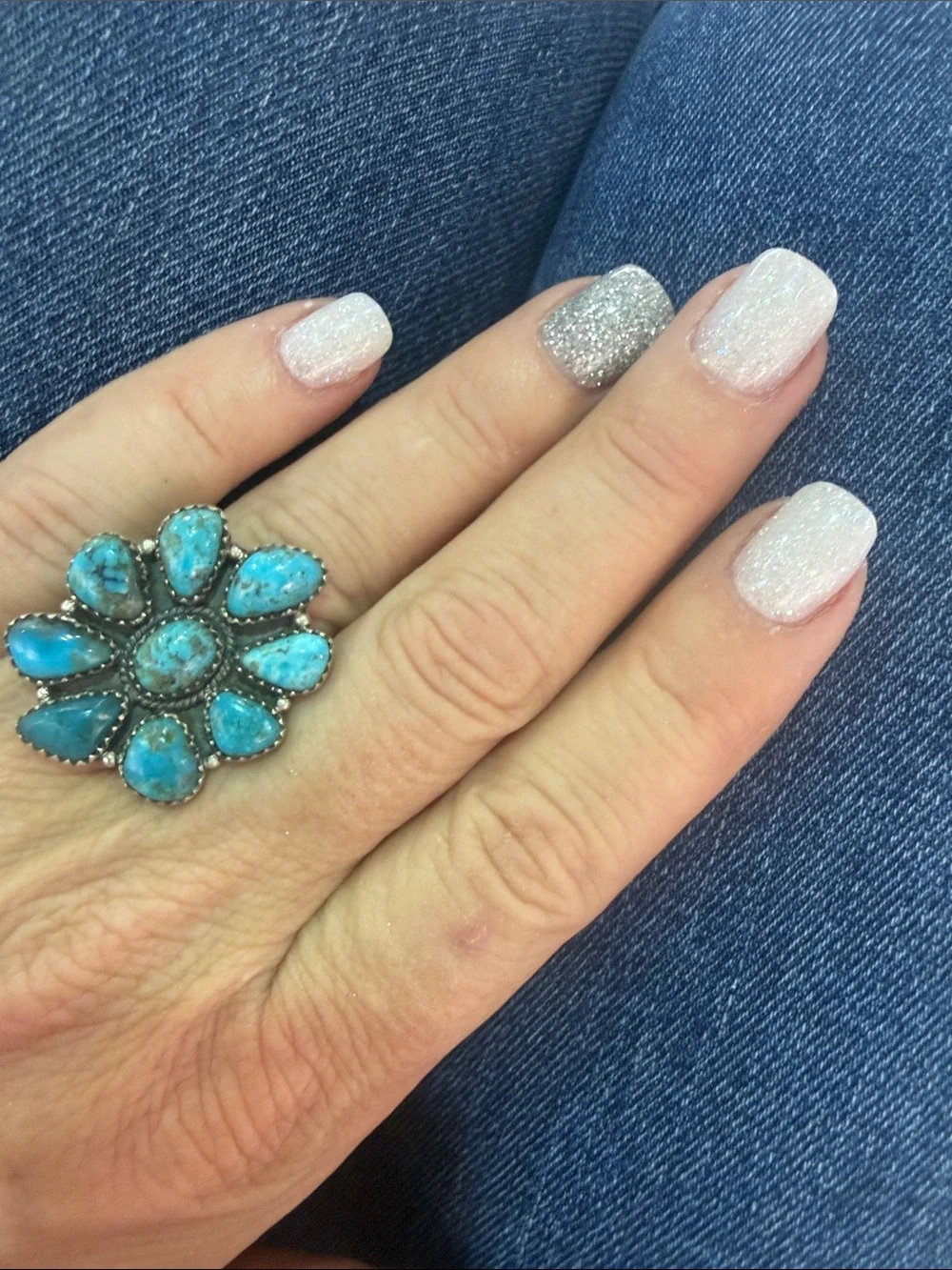 Turquoise Ithaca Peak Flower Cluster Ring - Women Jewelry Adjustable size - Picture 4 of 4
